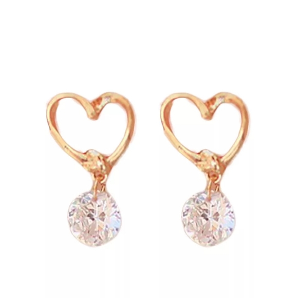 Open Heart Drop Single Round Diamond Gold Earrings - Picture 6 of 6